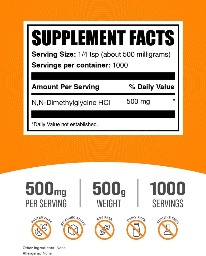 BulkSupplements.com DMG Powder - as N,N-Dimethylglycine HCl, DMG Supplement - Gluten-free, 500mg per Serving, 500g (Pack of 1) - görsel 2