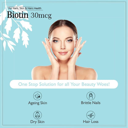 Biotin 30mcg Tablets for Hair, Skin and Nails – 90 Tablets