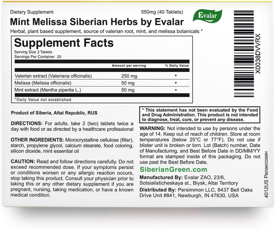 Evalar Melissa Mint Siberian Herbs Relaksozan - 40 Tablets - görsel 4