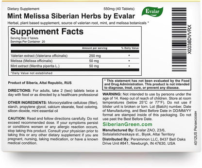 Evalar Melissa Mint Siberian Herbs Relaksozan - 40 Tablets