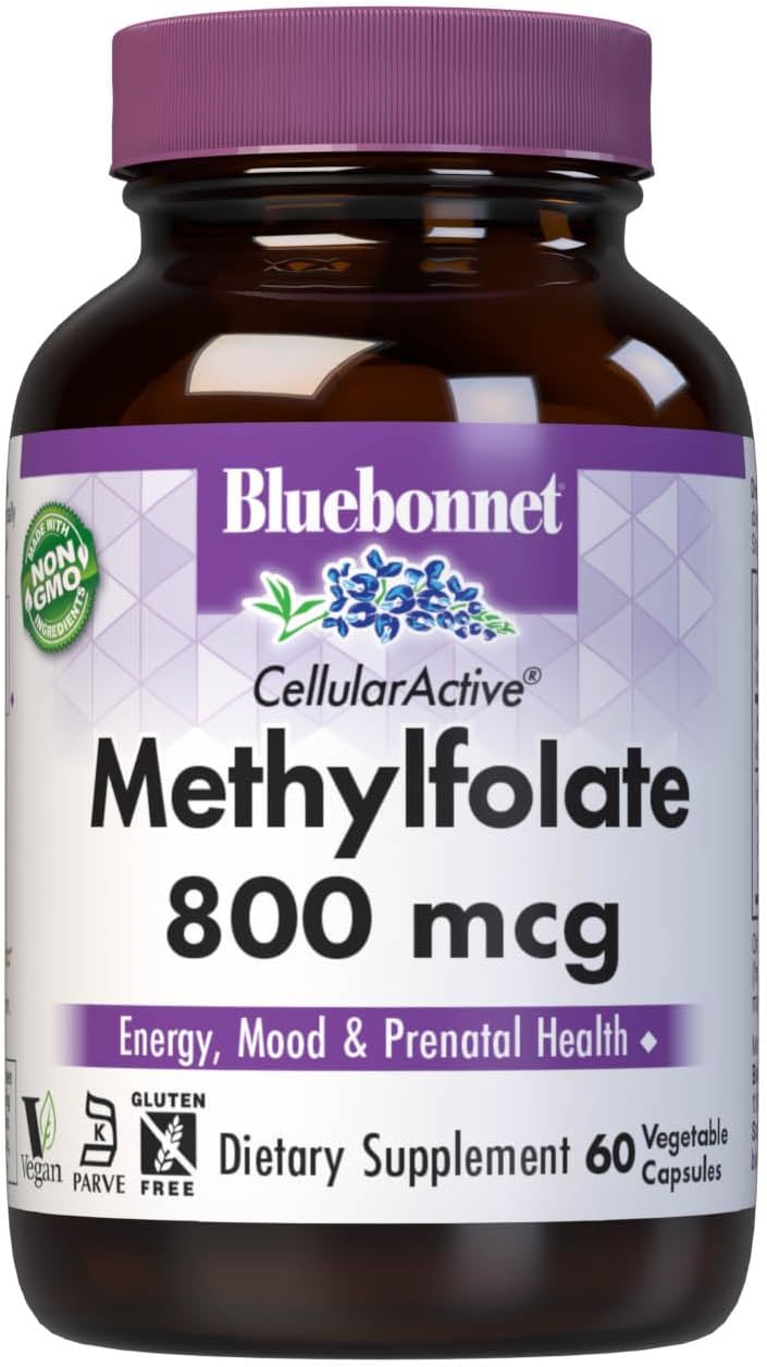 BlueBonnet Nutrition CellularActive Methylfolate 800 mcg – Formulated with Quatrefolic - for Energy, Mood, and Prenatal Health - Vegan, Gluten-Free, Non-GMO, and Kosher – 60 Capsules – 60 Servings - görsel 1