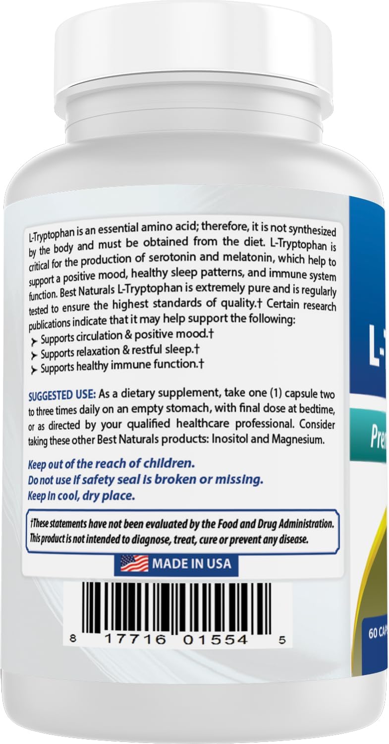 Best Naturals L-Tryptophan 500 mg, 60 Capsules - görsel 7