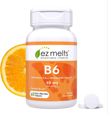 EZ Melts Vitamin B6 – Nervous System & Heart Health – Orange Blast – 60 Dissolvable Tablets