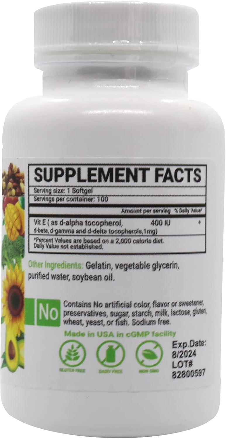 Peter's Choice, Natural Vitamin E 400IU, 100 Soft gel capsule Capsules, Antioxidant and Skin Support, Gluten-free, Made in USA - görsel 3
