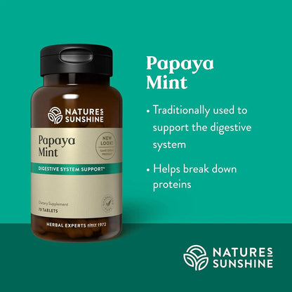 Nature's Sunshine Papaya Mint Chewable Tablets | Digestive Enzyme Supplement with Papain & Peppermint | Supports Digestion & Fresh Breath | 70 Tablets