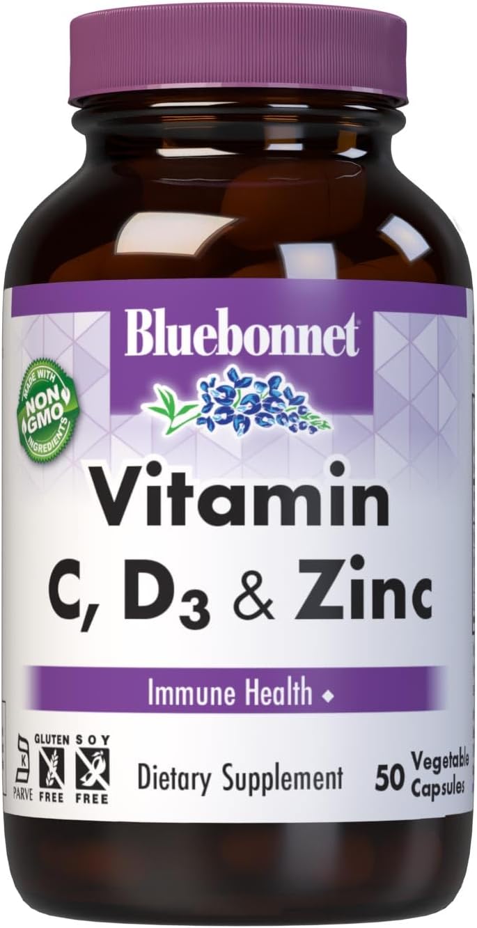 BlueBonnet Nutrition Vitamin C, D3 & Zinc - Immune Support, 50 Vegetable Capsules - görsel 1