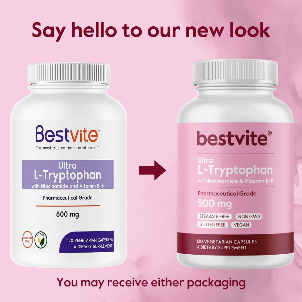 BESTVITE Ultra L-Tryptophan 500mg with B3 & B6 - 120 Vegetarian Capsules - görsel 7