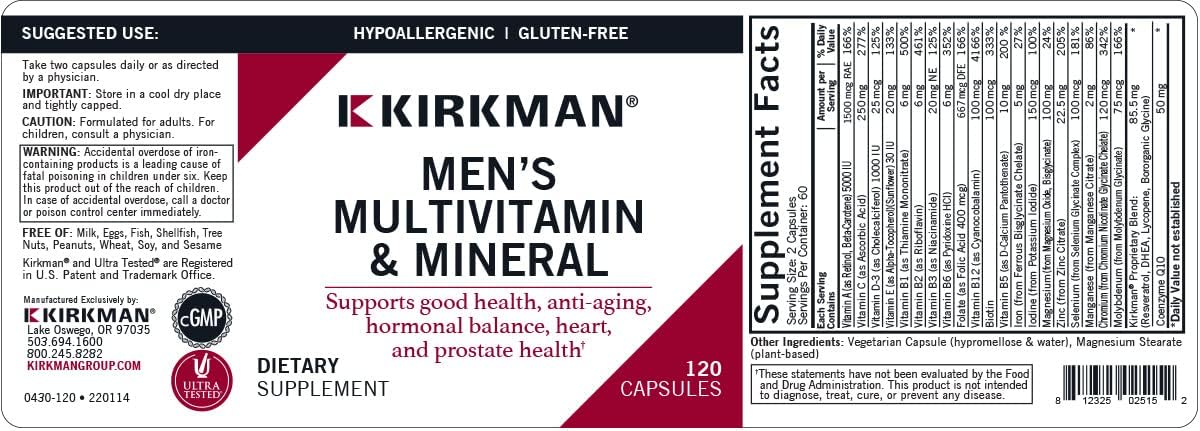 Kirkman 60–90 Men's Multivitamin and Mineral Boost – 120 Vegetarian Capsules - görsel 3