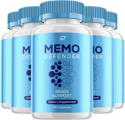 Memo Defender Brain Supplement Capsules – MemoDefender All-Natural Maximum Strength Formula Focus Capsules, MemoDefend Nootropic Support and Reviews (5 Pack – 300 Capsules)