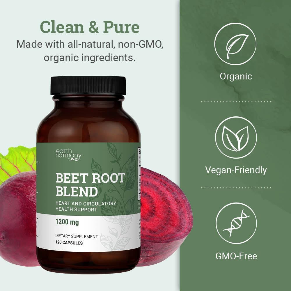 Earth Harmony Naturals Organic Beetroot Capsules - 1200 mg Beetroot Powder & Juice Blend, 120 Capsules - görsel 4