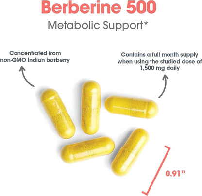 ARG Berberine 500 – 500 mg Berberine HCl – Metabolic and Blood Sugar Support – 90 Capsules