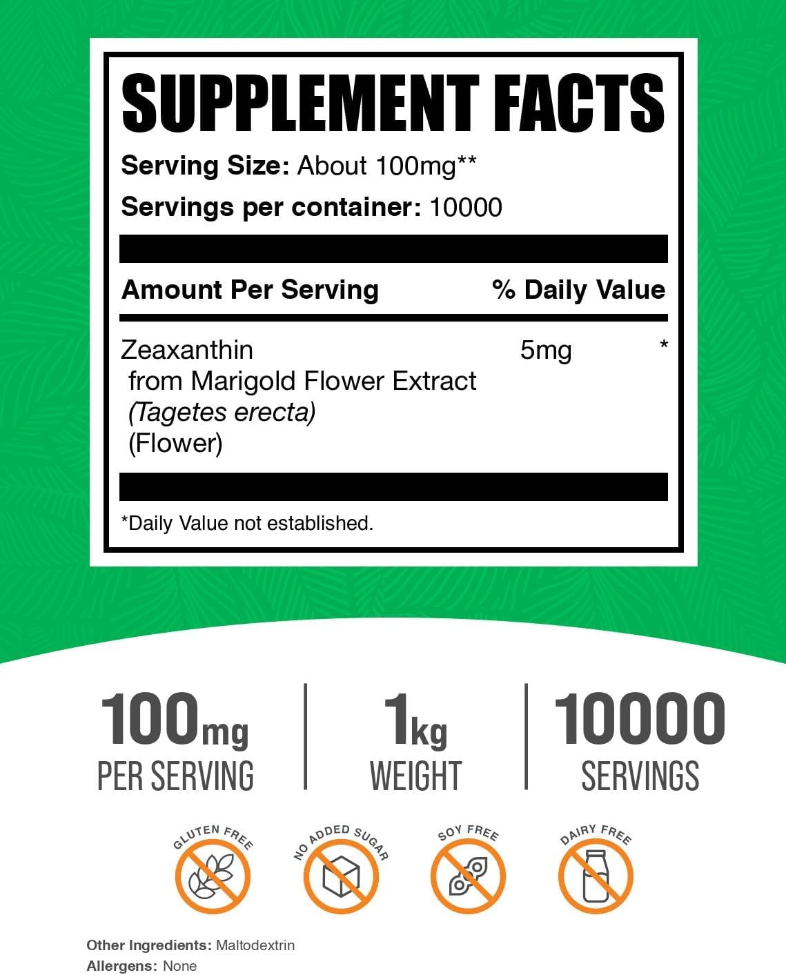 BulkSupplements.com Zeaxanthin Powder - Zeaxanthin Supplement from Marigold Flower Extract - Gluten-free, 100mg (Zeaxanthin 5mg) per Serving, 1kg - görsel 2