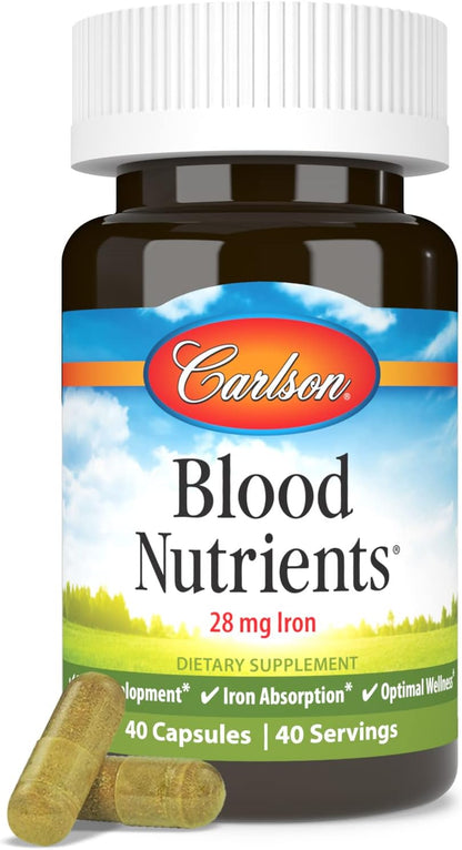 Carlson - Blood Nutrients, 28 mg Iron, Blood Health & Iron Absorption, 40 Capsules