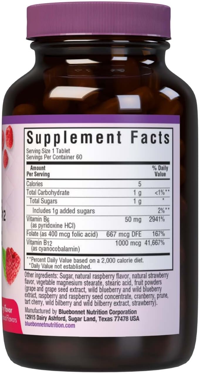 Bluebonnet Nutrition Earth Sweet Vitamin B6, B12 & Folic Acid Chewable Tablets, Raspberry Flavour - görsel 7
