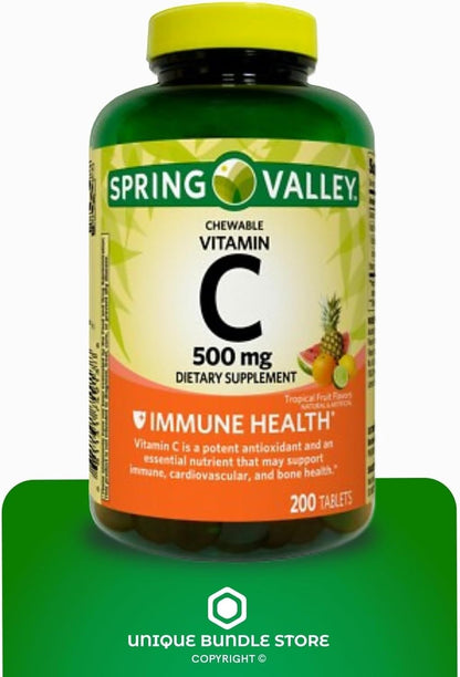 Vitamin C 500mg, Tropical Fruit Flavour 200 Tablets, Chewable Vitamin C, Food Supplement + 7 Day Tablet Organiser Included (Pack of 2)