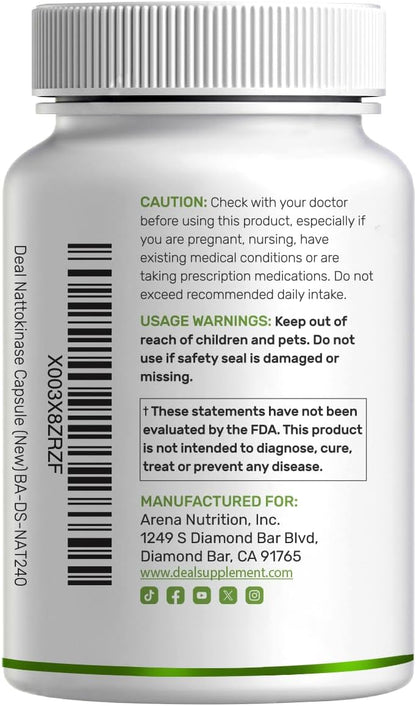 Nattokinase Supplement 4000 FU with Bromelain, Turmeric & Black Pepper – Digestive Enzymes & Heart Health – 240 Veggie Capsules