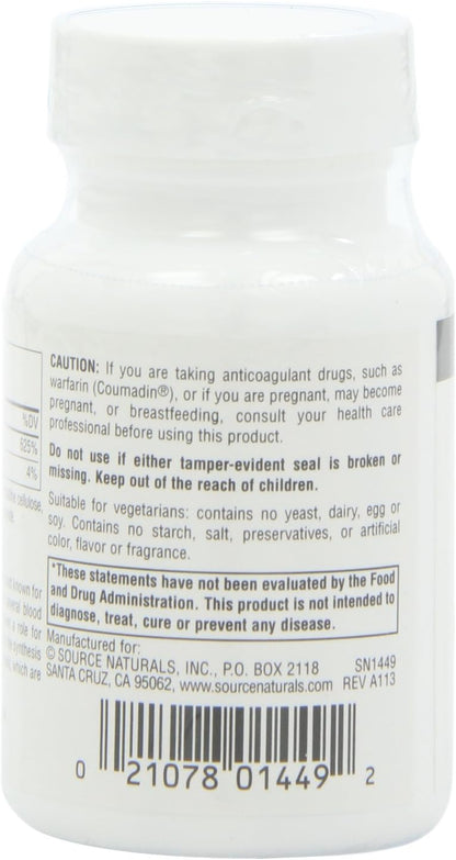 Source Naturals Vitamin K, Supports Normal Bone Health, 100 Tablets