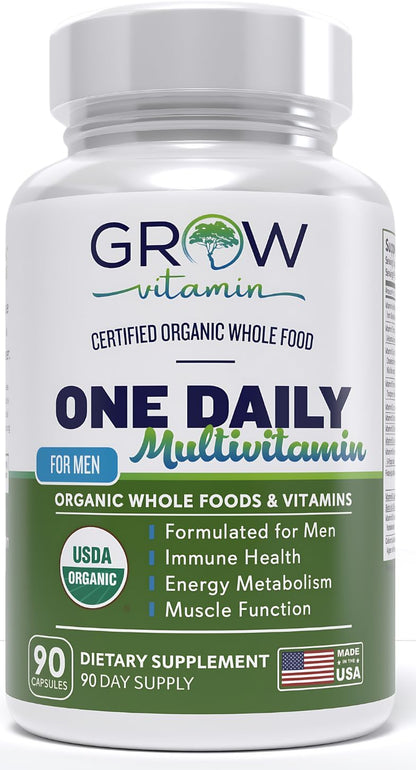 One Daily Multivitamin for Men – with Vitamins & Minerals + Organic Whole Foods, Supplement to Support Energy and General Health – Non-GMO – 90 Capsules | 3 Month Supply