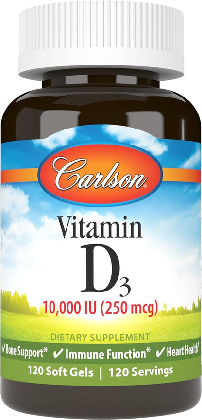 Carlson Vitamin D3 10000 IU (250 mcg) – Bone, Immune & Muscle Support, 120 Softgels