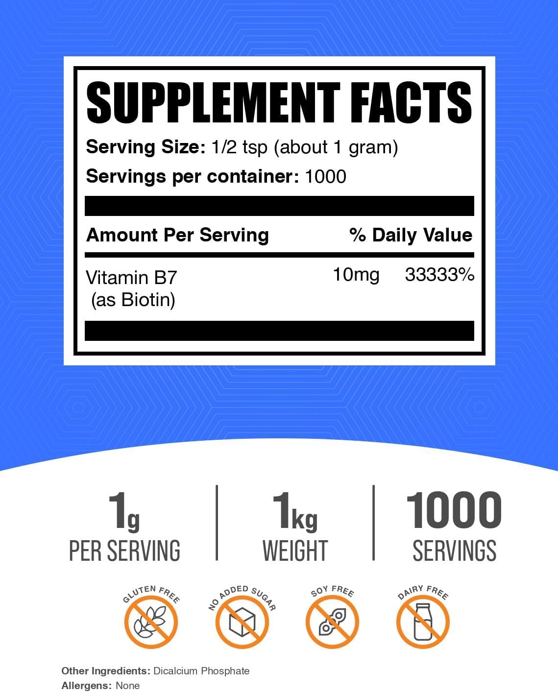 BulkSupplements Biotin 10000mcg Powder - Vitamin B7 for Hair, Skin and Nails - 1kg - görsel 2
