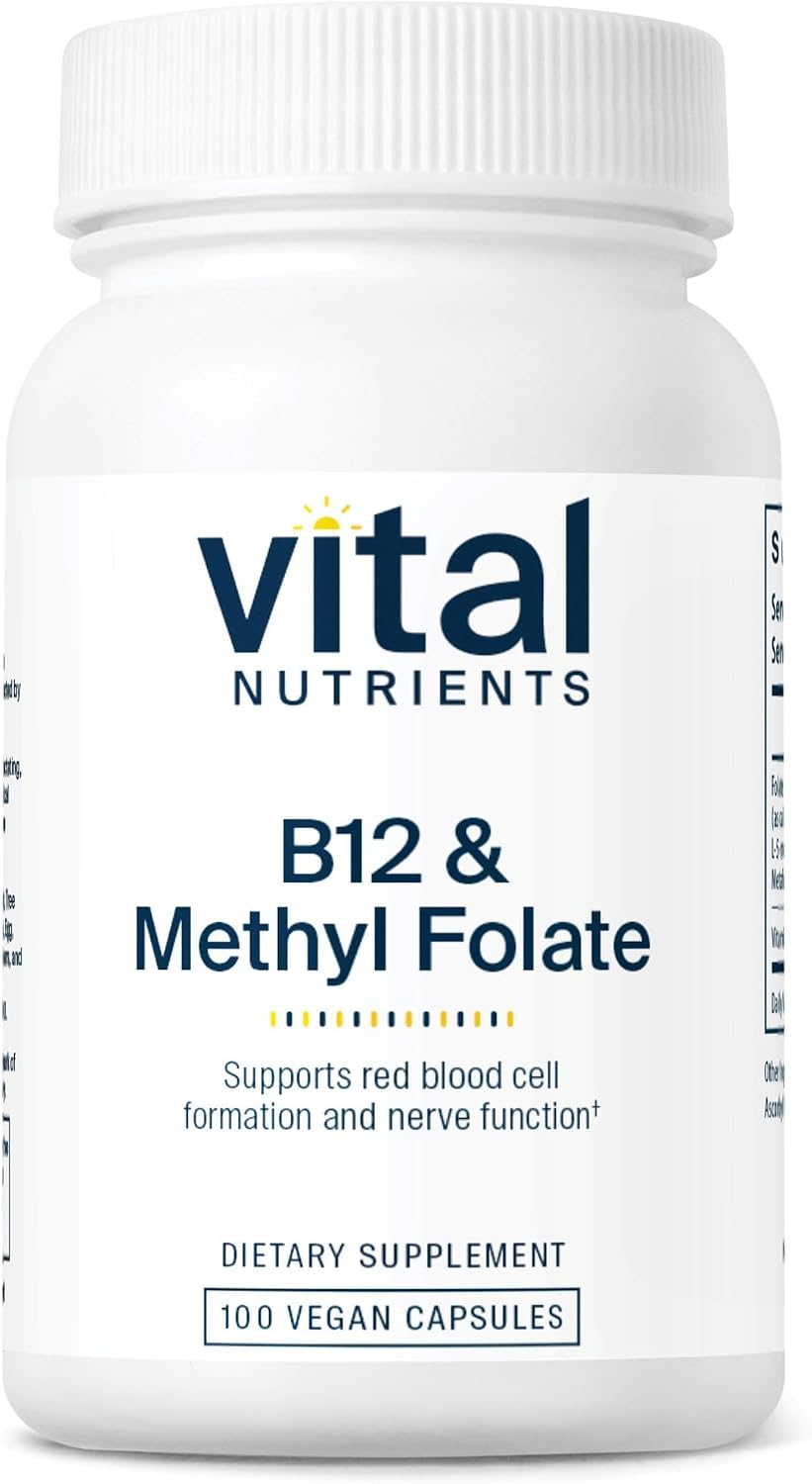 Vital Nutrients Vitamin B12 & Methyl Folate – Vegan Methylated B12 and 5-MTHF – 100 Capsules - görsel 1