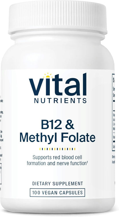 Vital Nutrients Vitamin B12 & Methyl Folate – Vegan Methylated B12 and 5-MTHF – 100 Capsules