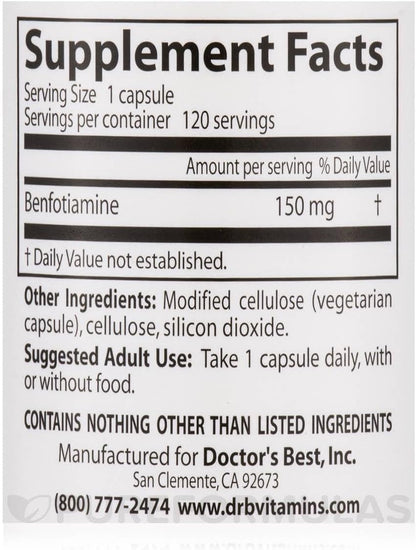 Doctor's Best Benfotiamine 150 mg, 120 Vegetarian Capsules