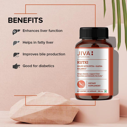 Jiva Ayurveda Kutki Capsules – Traditional Herbal Supplement for Liver Support, Detoxification and Digestive Balance – 100% Ayurvedic Formula – 60 Vegetarian Capsules