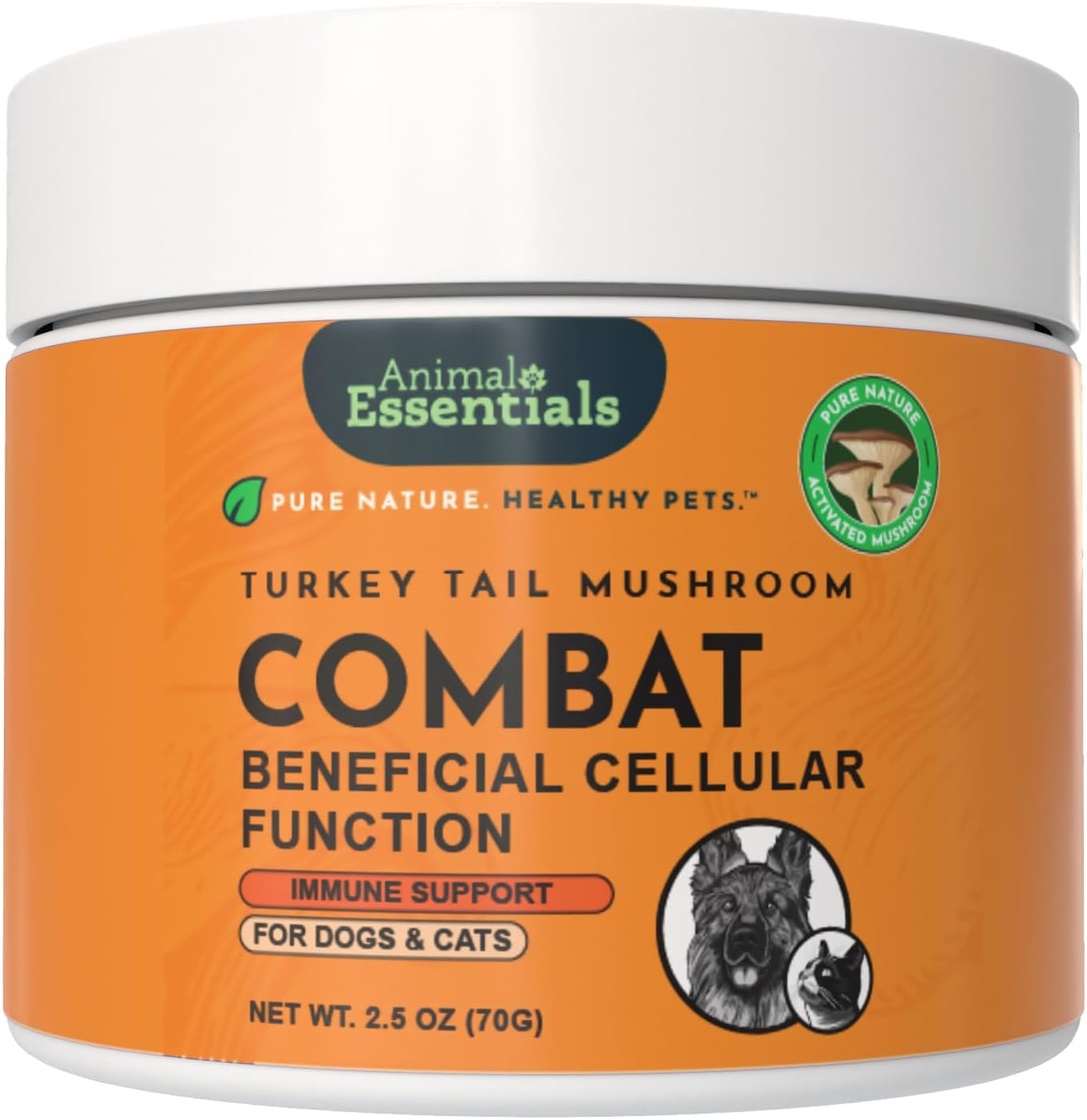 Animal Essentials Combat Turkey Tail Mushroom Supplement for Dogs & Cats – Organic Mushroom Powder Extract, Immune & Cognitive Support (70 g) - görsel 1