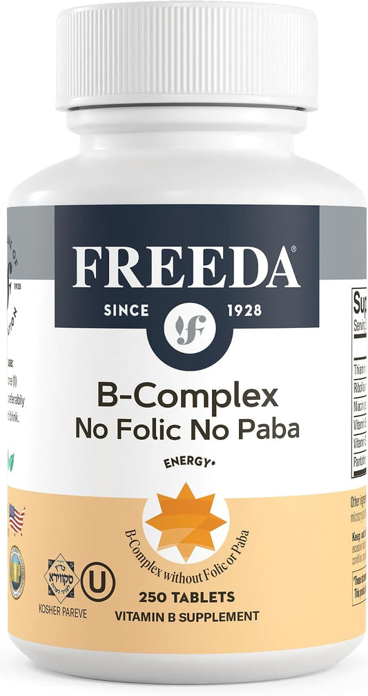 Freeda Vitamin B Complex No Folic No PABA - Super B Complex Supplement for Women and Men (250 Tablets)