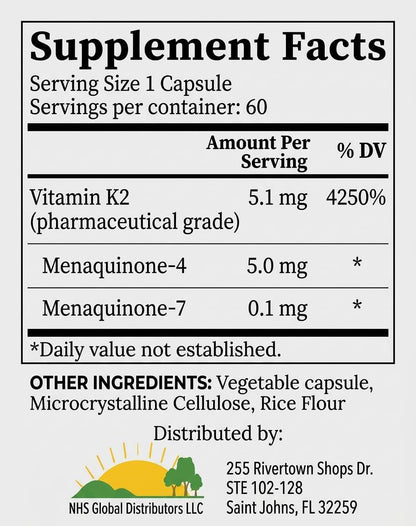 vK2 Vitamin K2 Supplement – MK-4 + MK-7 – Dual Form – 60 Capsules