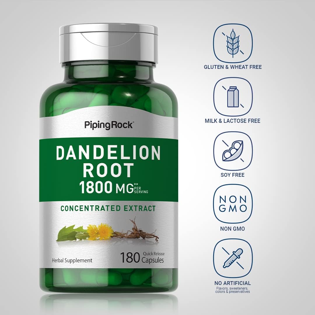 Piping Rock Dandelion Root Extract | 180 Capsules | Herbal Food Supplement - görsel 3