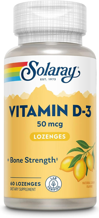 SOLARAY Vitamin D3 2000 IU Lozenges - Natural Lemon, 60 Lozenges