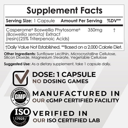 Nootropics Depot Boswellia Phytosome Capsules | 350mg | Casperome | 25% Triterpenoic Acids | Joint Health Support