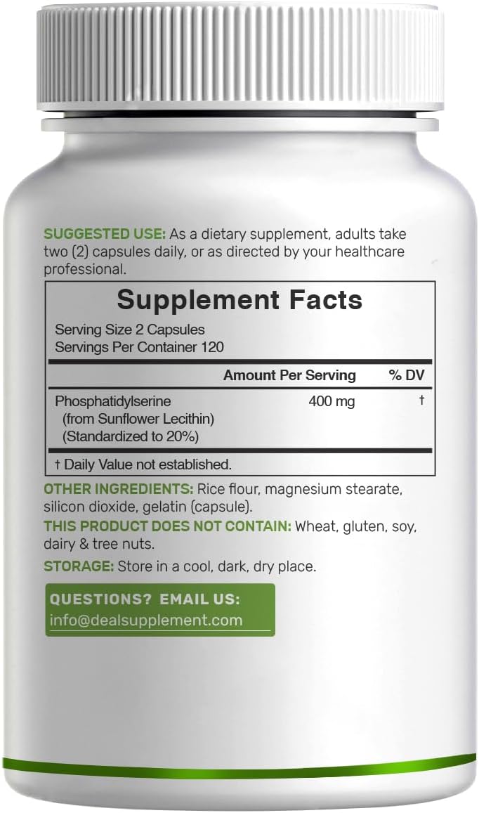 Phosphatidylserine Supplement - 400mg, 240 Capsules - Soya-free Sunflower Lecithin - görsel 7