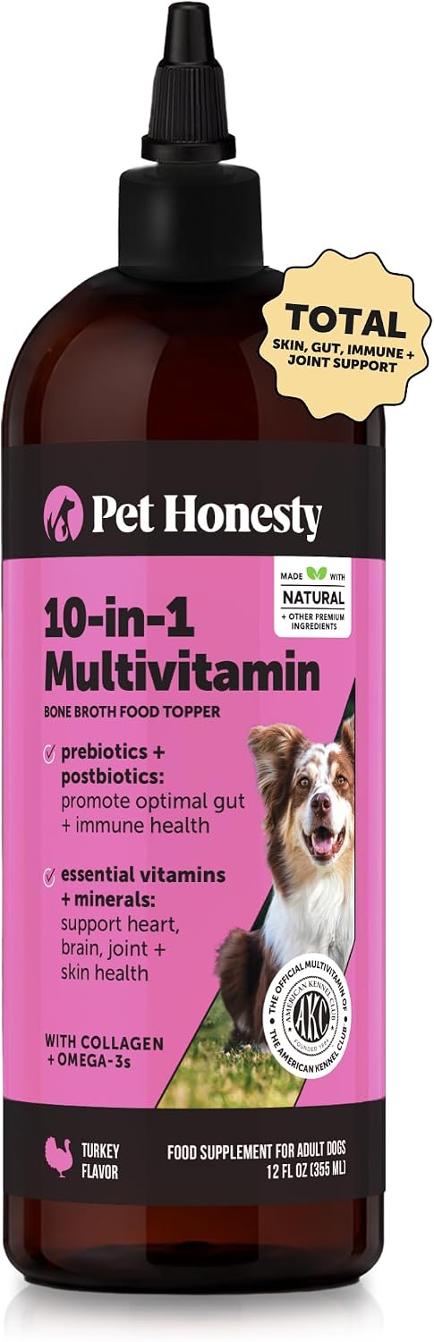 Liquid Multivitamin for Dogs with Salmon Oil - Omega-3 Fish Oil Food Topper Bone Broth Supplement - Daily Dog Vitamins for Allergy Itch Relief, Coat Health, Gut Digestion + Joints (355 ml)