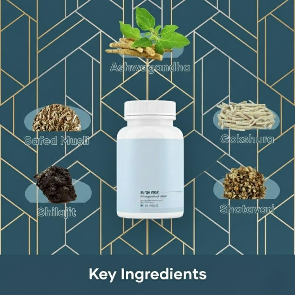 Surge Maxs | Shilajit, Ashwagandha, Gokshura & Safed Musli Capsules | Traditional Ayurvedic Supplement | 60 Capsules - görsel 2