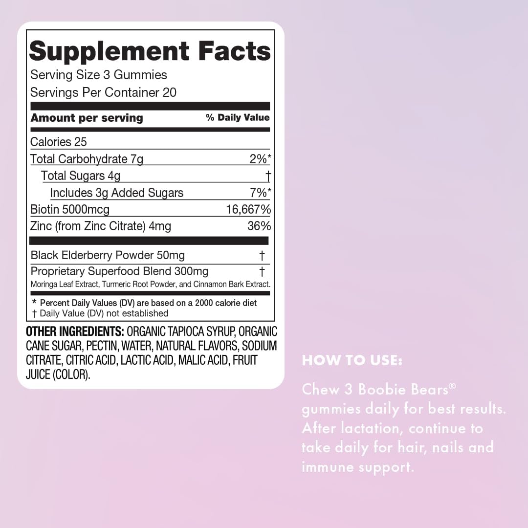 Boobie Bears Lactation Support Gummies | Breastfeeding Supplement with Zinc & Elderberry, 60 Gummies - görsel 9