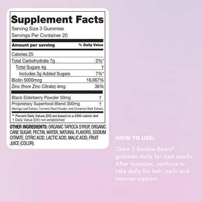 Boobie Bears Lactation Support Gummies | Breastfeeding Supplement with Zinc & Elderberry, 60 Gummies