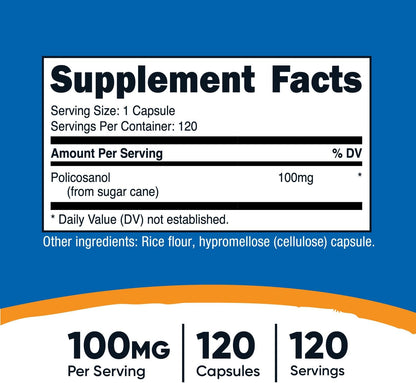 Nutricost Policosanol 100mg, 120 Capsules - Gluten-free, Non-GM, and Vegetarian Friendly