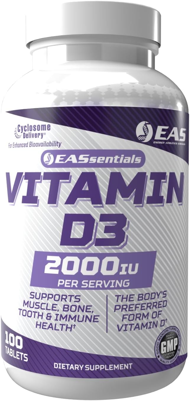 EAS Vitamin D3 2000 IU | Supports Muscle, Bone, Tooth, & Immune Health | Cyclosome Technology | Gluten-free, Non GMO | 100 Tablets - görsel 1