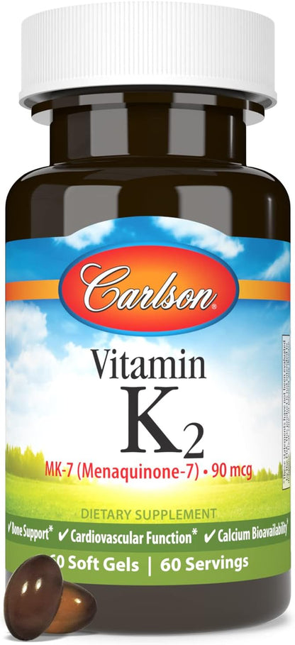 Carlson Vitamin K2 MK-7 (Menaquinone), 90 µg, Bone Support, 60 Softgels