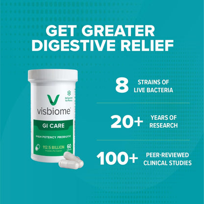 Visbiome GI Care - High Potency Probiotic - 112.5 Billion CFU - 180 Capsules