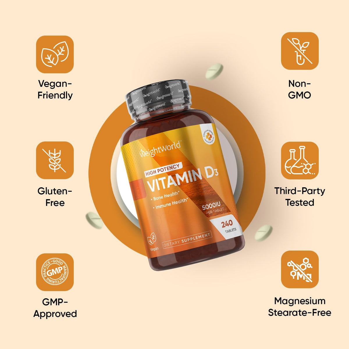 WeightWorld Vegan Vitamin D3 5000 IU Tablets – 240 Tablets – Bone & Immune Health Support - görsel 8