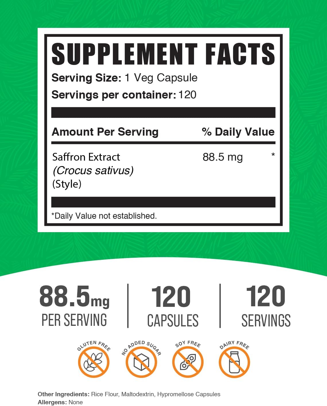 BulkSupplements Saffron Extract Capsules - 88.5mg, 120 Veg Capsules - görsel 2