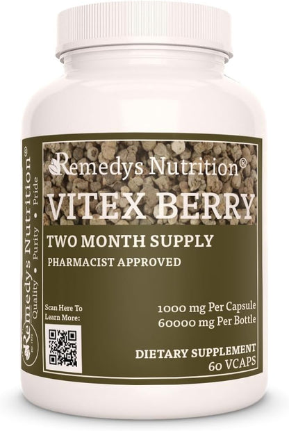 Vitex Berry (Chasteberry) | 1,000 mg, 60 Vegan Capsules Herbal Food Supplement | Two Month Supply
