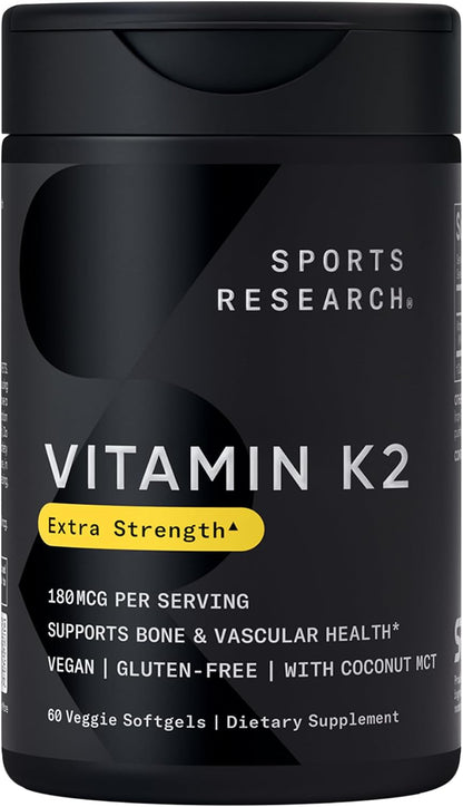 Sports Research Vitamin K2 as MK-7 100mcg with Coconut MCT Oil – 60 Veggie Softgels