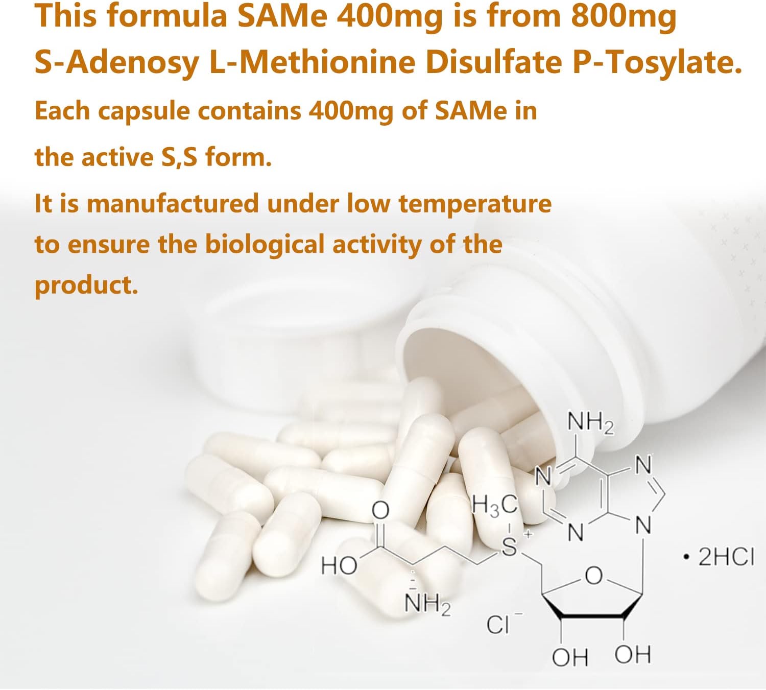 7c SAM-e 400mg Supplement with Vitamin B6, B12 & Folic Acid – Vegan, Non-GMO, Gluten-Free – 60 Enteric Coated Capsules - görsel 5