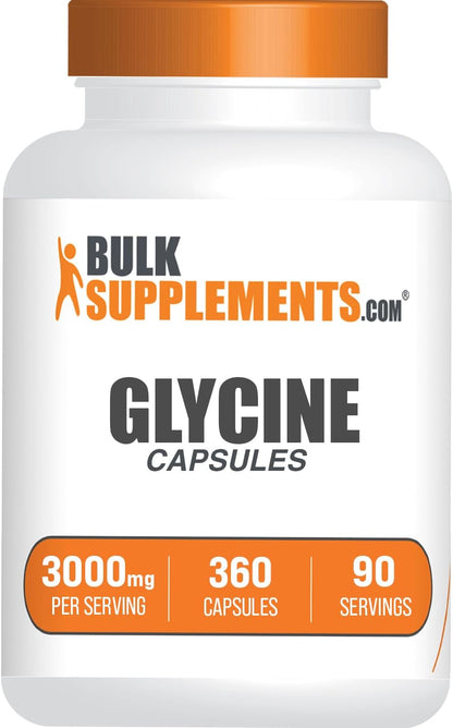 BulkSupplements.com Glycine Capsules - Amino Acid Supplement, 3000mg - Gluten-Free, 4 Capsules per Serving, 360 Count (Pack of 1)