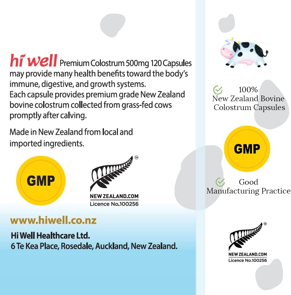Hi Well Premium 100% Pure New Zealand Bovine Grass-Fed Colostrum 500 mg, 240 Capsules (Pack of 2) - görsel 6